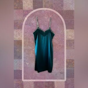 Image Women's Chemise Silky Teal Lace Trim Slip Dress